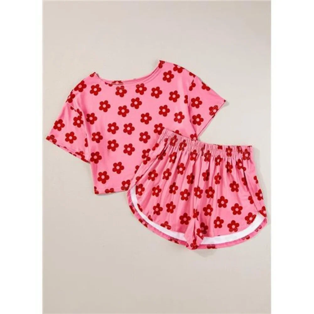 Floral Cropped Tee and Shorts Lounge Set